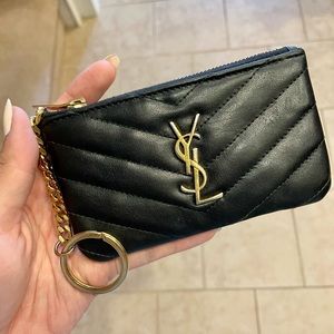 YSL black leather key pouch with gold hardware